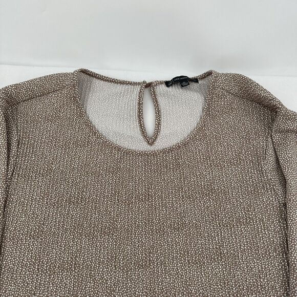 Adrianna Papell Women Sz XL Brown Dot Key Hole Blouse Long Balloon Sleeve Ruffle - Picture 3 of 11